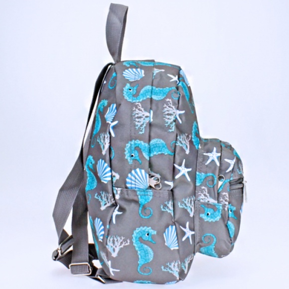 Seahorse Beach Shells Mini Backpack Purse Gray - Picture 2 of 3